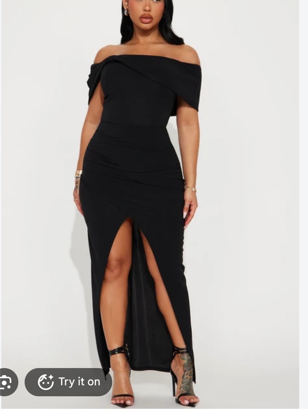 Fashion Nova Black Off-The-Shoulder Maxi Dress with Front Slit